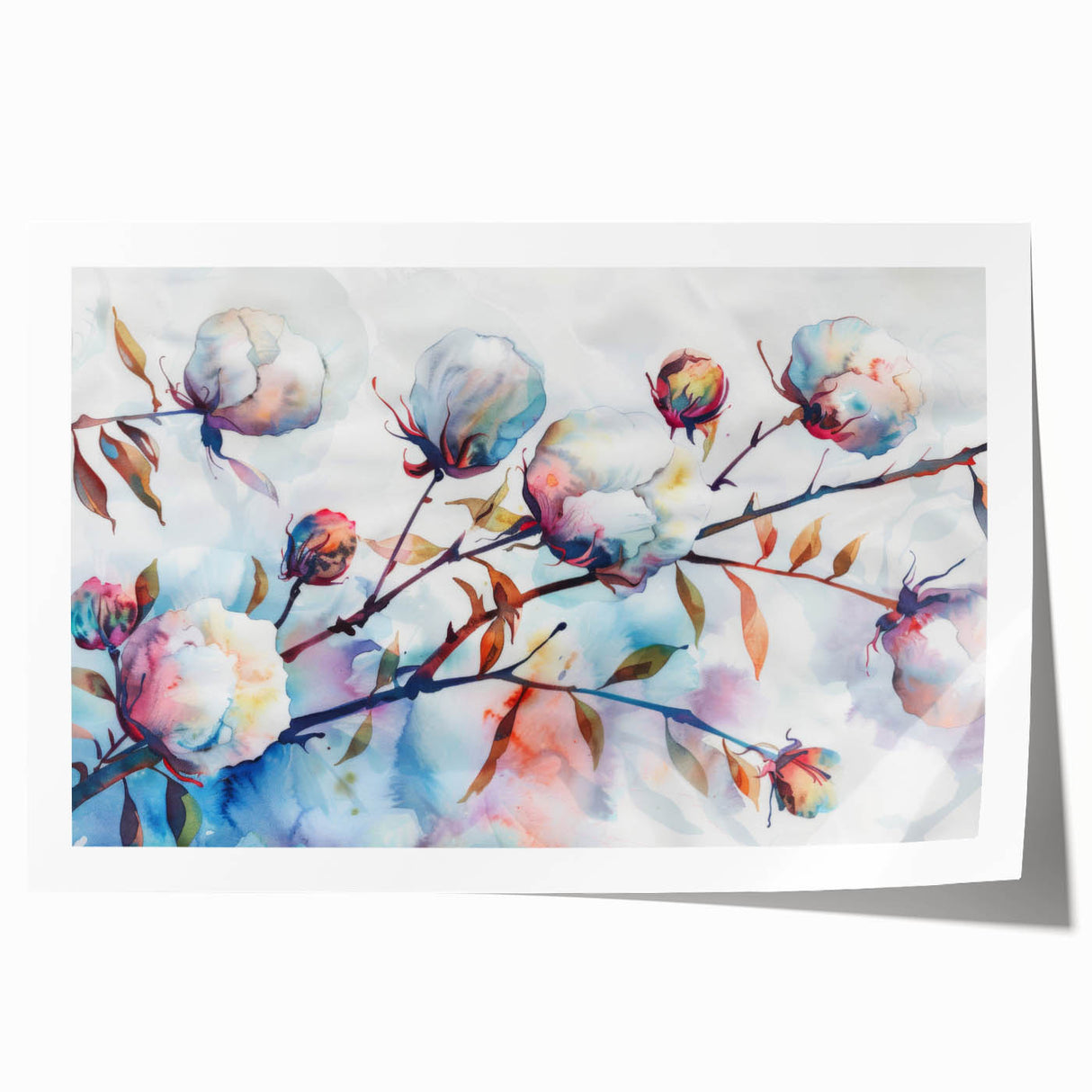 Botanical wall art print showcasing vibrant flowers in a detailed cotton design, elegantly rolled and ready for display, perfect for home decor enthusiasts.