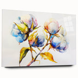 Side view of an elegant floral botanical wall art design printed on cotton, showcasing vibrant colors and intricate details, displayed without pins for a clean look.