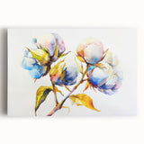 Vibrant botanical wall art design on stretched canvas showcasing an array of colorful flowers against a neutral background, perfect for home decor.