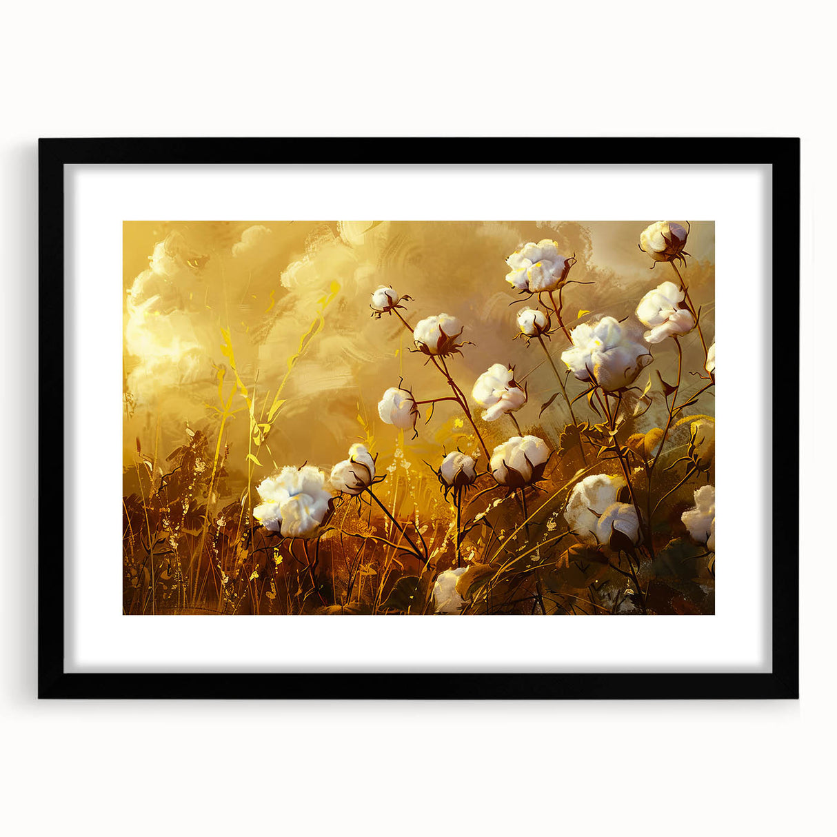 Botanical wall art print showcasing vibrant flowers in a black frame with a mat, perfect for home decor. Ideal for nature enthusiasts and art lovers.