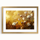 Botanical wall art featuring a floral design on cotton, framed with a gold mat and elegant frame; perfect for adding a touch of nature to any decor.