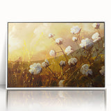 Framed botanical wall art featuring a vibrant floral design on cotton, showcasing delicate colors and intricate details, ideal for home decor enhancement.