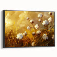 Framed botanical wall art featuring vibrant flowers on a cotton canvas, showcasing a black side view. Perfect for home decor, adding a touch of nature's beauty.
