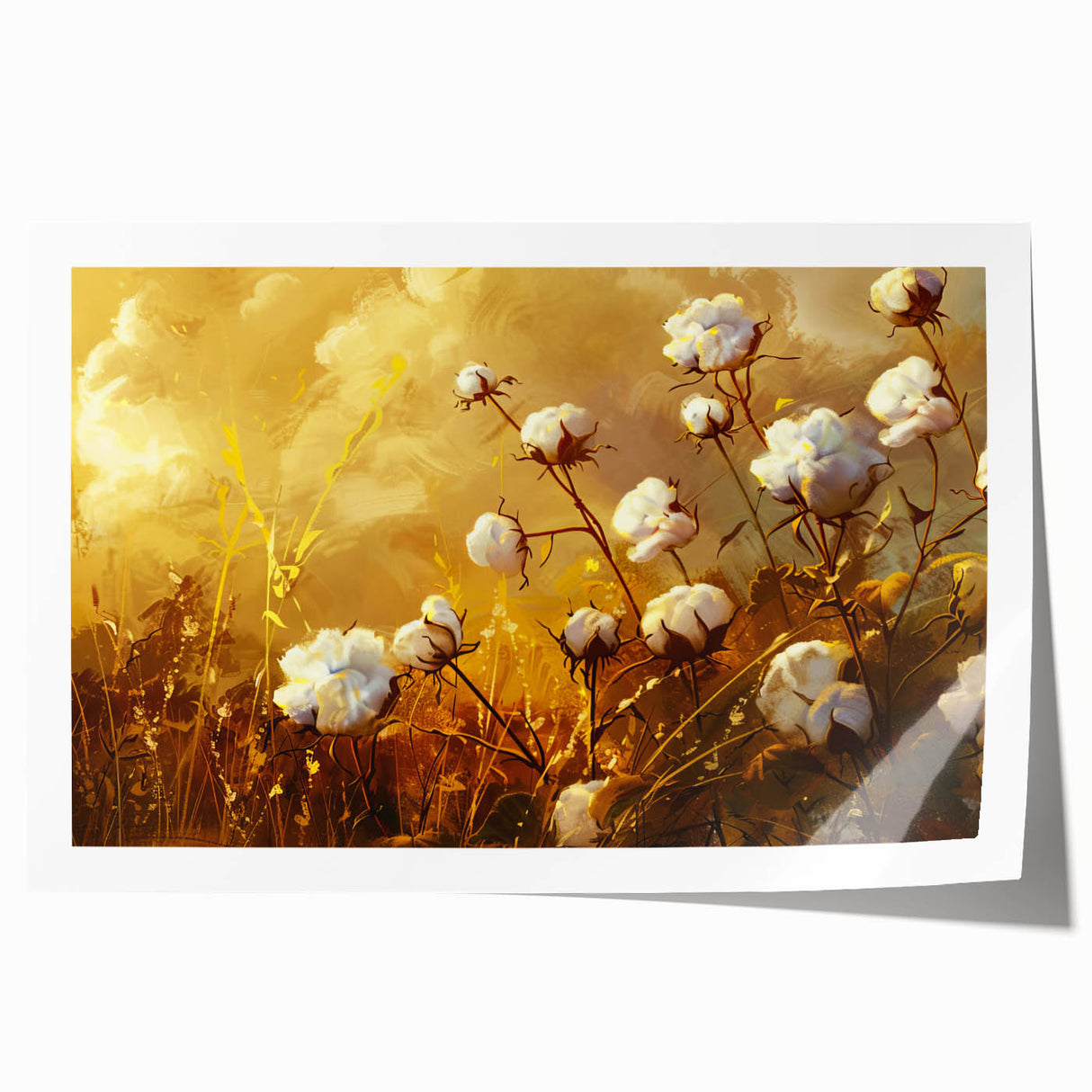 Botanical cotton design wall art print featuring vibrant flowers and intricate details, rolled for easy storage and display, perfect for home decor.