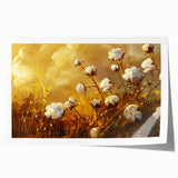Botanical cotton design wall art print featuring vibrant flowers and intricate details, rolled for easy storage and display, perfect for home decor.