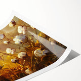 Floral botanical wall art print on cotton featuring vibrant colors and intricate flower designs, rolled for easy display and shipping, ideal for home decor.