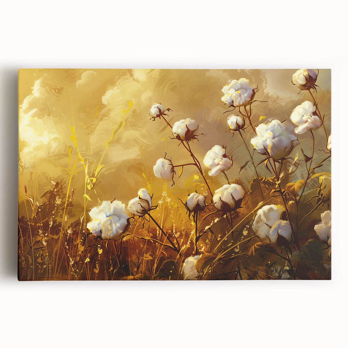 Stretched canvas wall art showcasing a vibrant botanical floral design, featuring intricate details and rich colors, perfect for enhancing home decor with a natural touch.