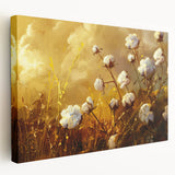 Stretched canvas showcasing a vibrant floral botanical design in rich colors, ideal for home decor, featuring a side view that highlights its texture and depth.