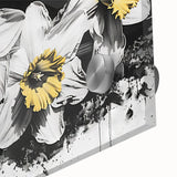 Close-up of a vibrant daffodil botanical wall art piece, showcasing intricate details of the floral design on acrylic glass, enhancing modern decor aesthetics.