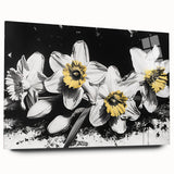 Acrylic glass wall art featuring a botanical daffodil design, showcasing vibrant yellow flowers against a soft background, ideal for home decor and nature lovers.