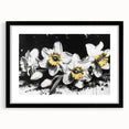 Framed botanical wall art featuring a daffodil design with a black mat, ideal for adding elegance to home decor, showcasing vibrant colors and fine details.