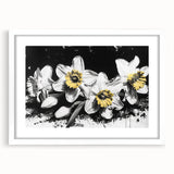 Botanical wall art featuring a vibrant daffodil design in a sleek white frame with a mat, ideal for home decor to enhance natural aesthetics and brighten spaces.