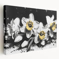 Stretched canvas wall art showcasing a vibrant botanical daffodil design in a side view, ideal for home decor or floral-themed interiors. Perfect for adding a touch of nature's beauty to any room.