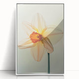 Framed acrylic wall art featuring a botanical daffodil design in vibrant yellow and green tones, perfect for home decor or office spaces, emphasizing natural beauty.