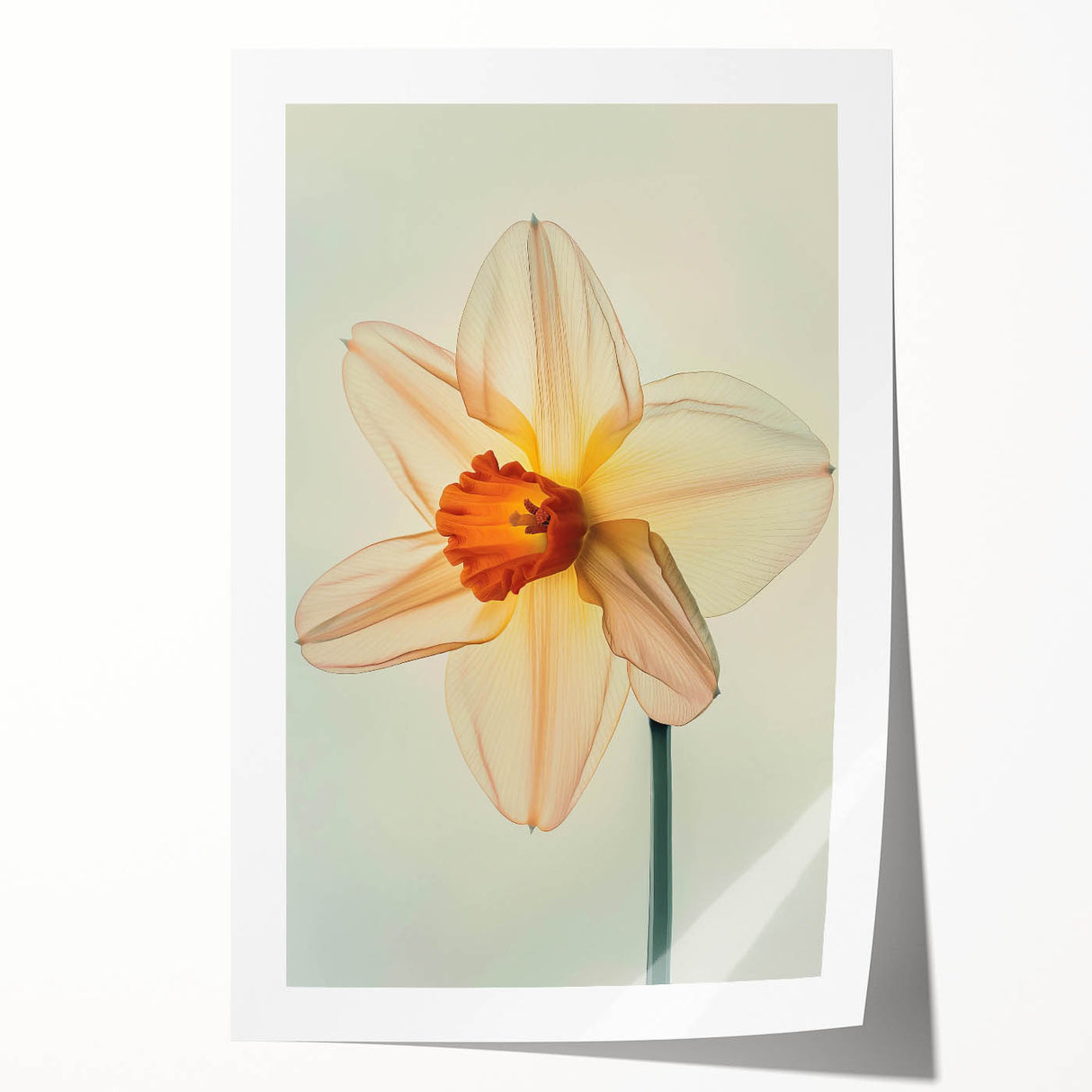 Botanical wall art featuring vibrant yellow daffodils against a soft white background, designed for home decor. Perfect for brightening living spaces or offices.