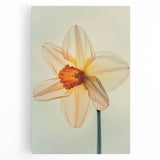Stretched canvas wall art showcasing a vibrant daffodil botanical design, featuring bright yellow flowers against a soft, muted background, perfect for home decor.