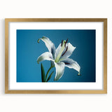 Botanical wall art featuring a vibrant daffodil design, framed with a gold border and mat, ideal for home decor, adding elegance and color to any space.
