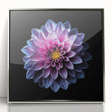 Framed wall art featuring a botanical dahlia design in vibrant colors with a silver frame, showcasing intricate floral details perfect for home decor.