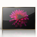Framed wall art featuring a botanical dahlia design in vibrant colors, accented with a gold frame, ideal for home decor or floral-themed interiors.