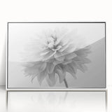 Framed botanical wall art featuring a vibrant dahlia design in acrylic, set against a white background, perfect for adding a floral touch to any room decor.