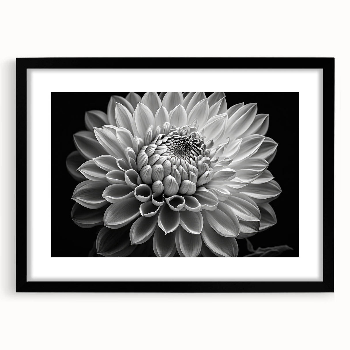 Black-framed botanical wall art featuring vibrant dahlia flowers in a contemporary design, perfect for enhancing modern home decor with a touch of elegance.