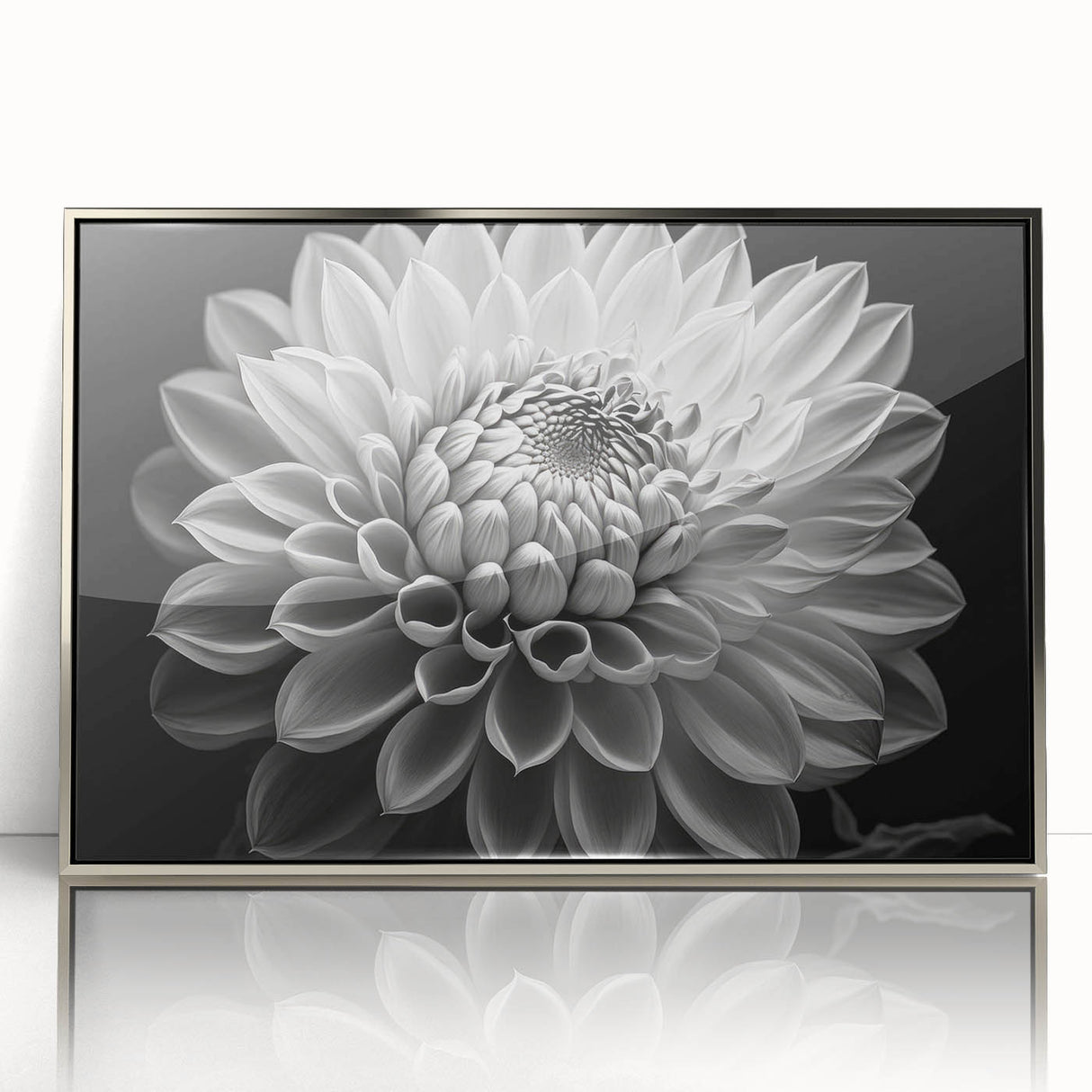 Framed botanical wall art featuring a stunning dahlia design in vibrant colors, showcased in a sleek silver frame, perfect for home decor enhancement.