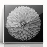 Framed botanical wall art featuring a vibrant dahlia design in acrylic, showcasing intricate floral details and a sleek white frame, ideal for home decor enhancement.