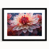 Black-framed wall art featuring a stunning botanical dahlia design, showcasing vibrant colors and intricate details, perfect for home decor enhancement.