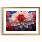 Botanical dahlia design wall art collection framed in gold, featuring intricate floral details and a matte finish, perfect for enhancing home decor.