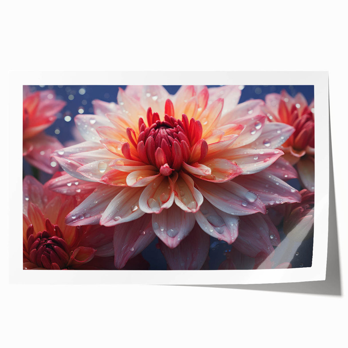 Vibrant botanical dahlia wall art print showcasing intricate floral details in rich colors, perfect for home decor. Ideal for flower enthusiasts and art lovers.