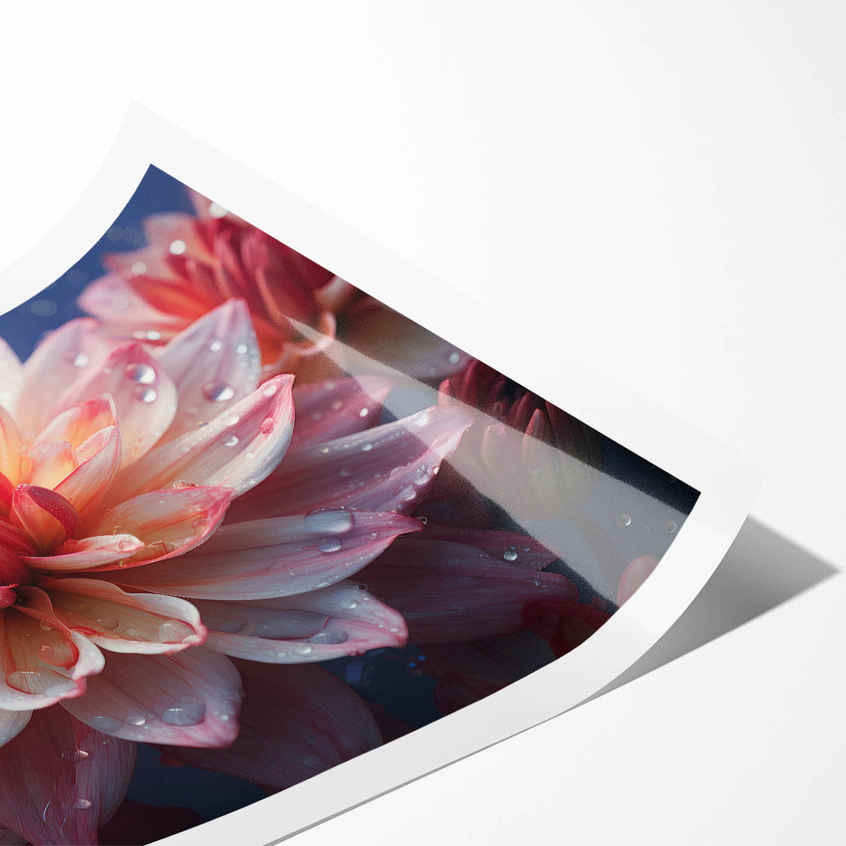 Vibrant dahlia floral wall art print showcasing intricate botanical details and rich colors, rolled and ready for framing, perfect for home decor enthusiasts.