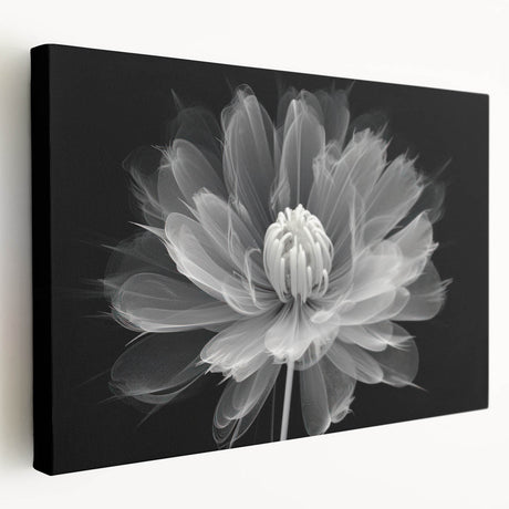 Stretched canvas wall art showcasing a vibrant botanical dahlia design, featuring rich colors and intricate floral details, ideal for home decor enhancement.