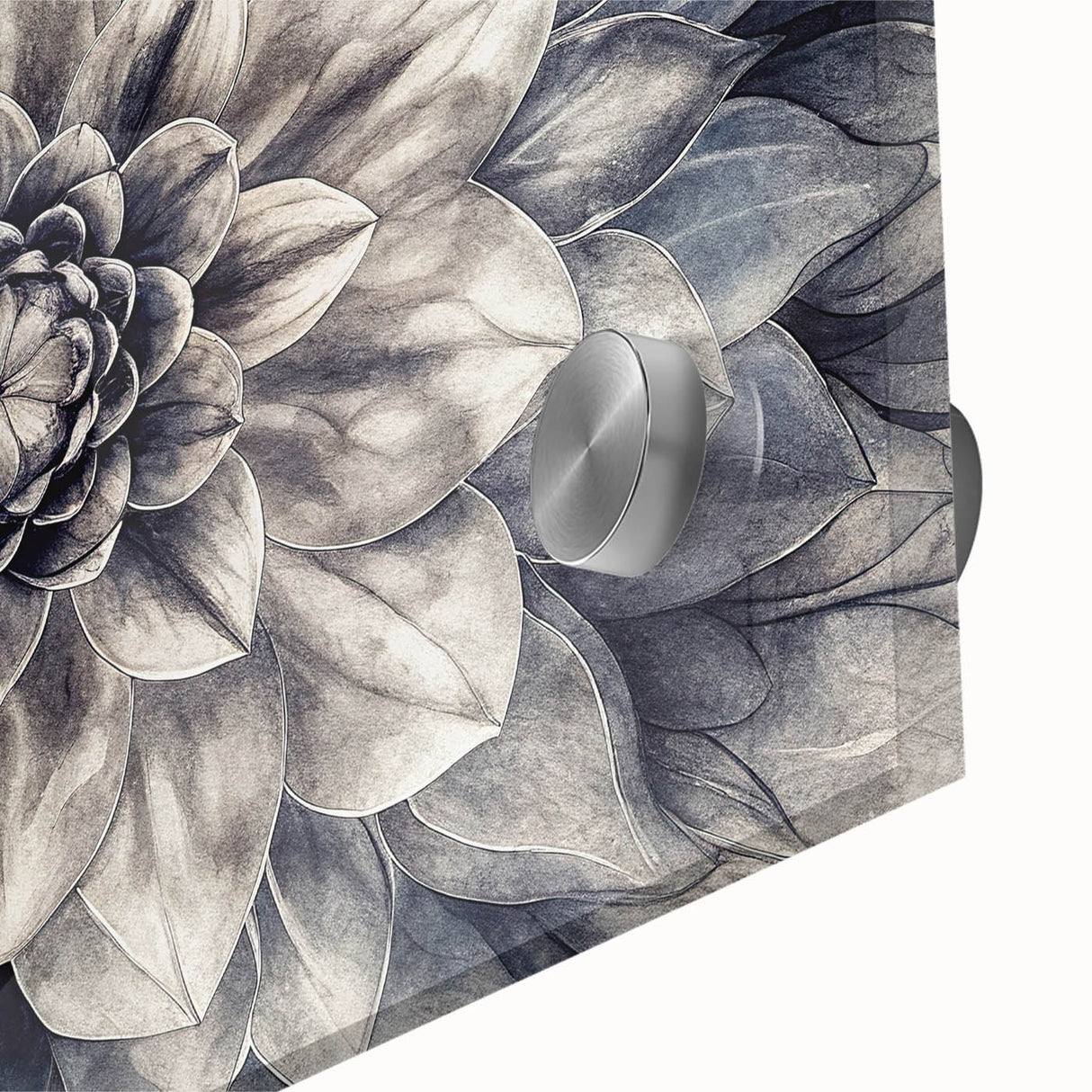 Close-up view of a vibrant botanical dahlia wall art design, showcasing rich colors and intricate details, perfect for home decor or floral enthusiasts.