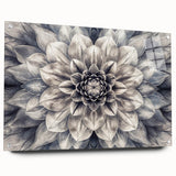 Vibrant botanical dahlia design wall art displayed in acrylic glass, showcasing rich colors and intricate details, perfect for enhancing home decor.
