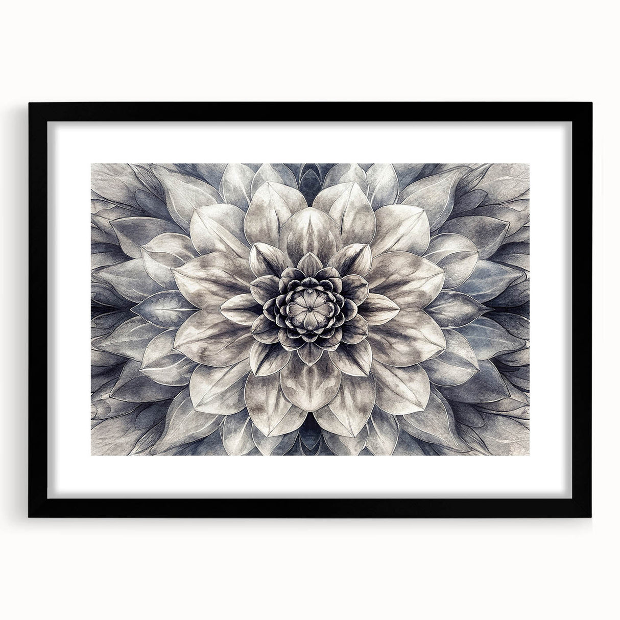 Black-framed botanical wall art featuring vibrant dahlia flowers in a stunning design, perfect for home decor, showcasing intricate details and rich colors.