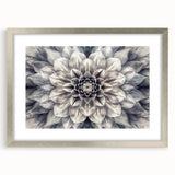 Botanical wall art featuring a stunning dahlia design framed in silver, showcasing vibrant colors and intricate details, perfect for enhancing home decor.