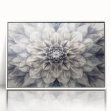 Framed wall art featuring a botanical dahlia design in vibrant colors, showcasing intricate floral details against a white background, perfect for home decor.