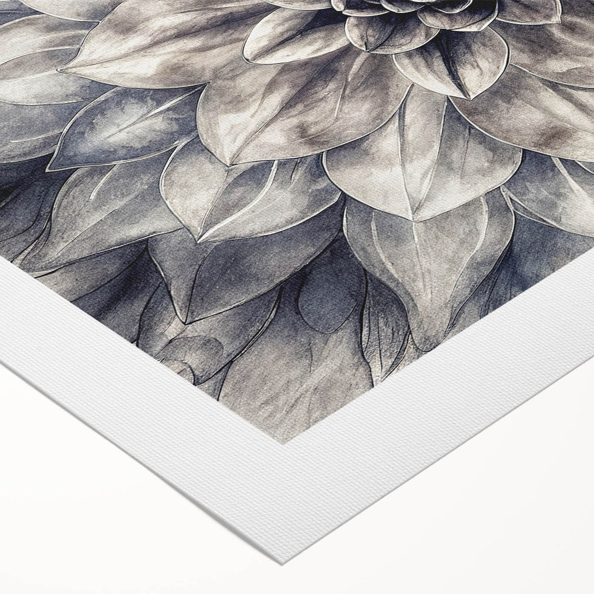 Vibrant botanical dahlia design on rolled canvas wall art, showcasing intricate floral details in rich colors, perfect for modern home decor.