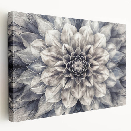 Stretched canvas wall art showcasing a vibrant botanical dahlia design, featuring intricate floral details and rich colors, ideal for enhancing home decor.