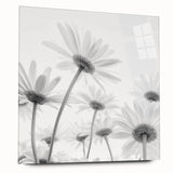 Acrylic glass wall art displaying a vibrant botanical daisy design, showcasing detailed floral patterns with bright colors, ideal for home decor enhancement.