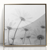 Framed botanical wall art featuring a daisy design with a gold-accented acrylic front, showcasing vibrant colors and intricate floral details, perfect for home decor.