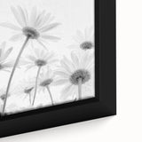 Close-up of a framed canvas wall art featuring a botanical daisy design, showcasing intricate floral details and vibrant colors, perfect for home decor.