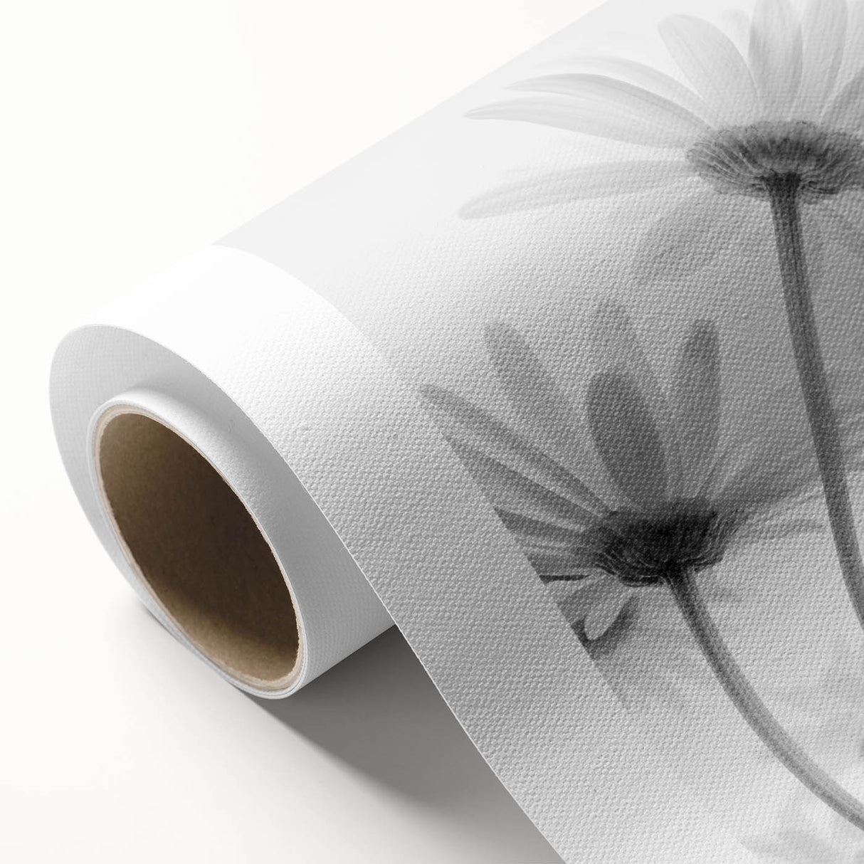 Rolled canvas showcasing a vibrant botanical daisy design with intricate details, perfect for brightening home decor. Features a textured finish, ideal for art enthusiasts.
