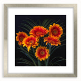 Framed botanical wall art featuring a delicate daisy design, elegantly matted with a silver frame, perfect for enhancing home decor with a touch of nature.