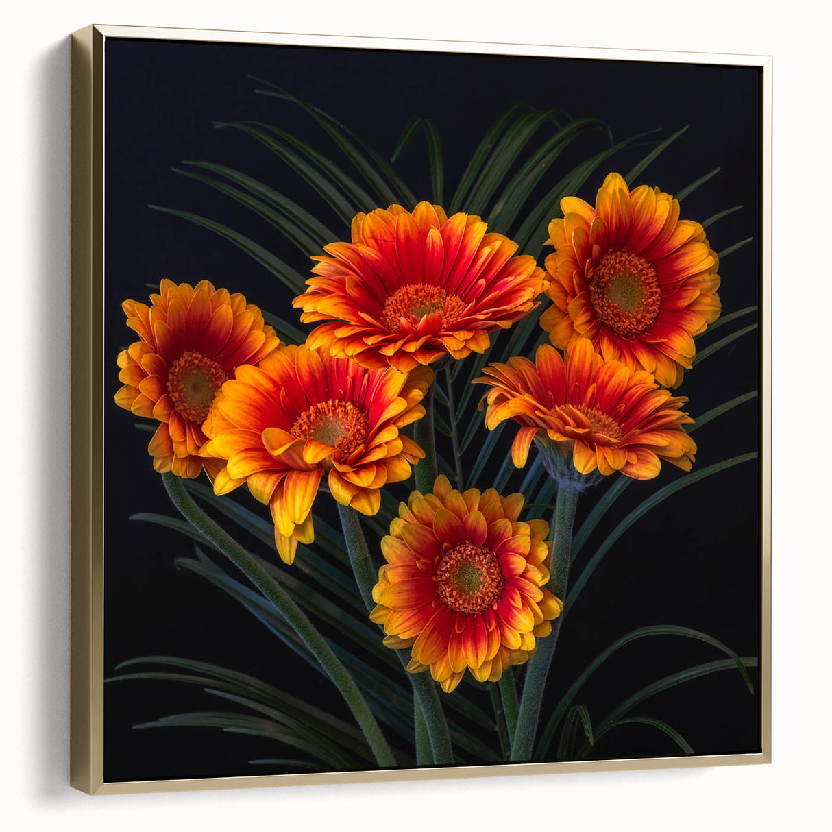 Framed wall art featuring a botanical daisy design in silver and gold tones, showcasing intricate floral details against a neutral background, perfect for home decor.