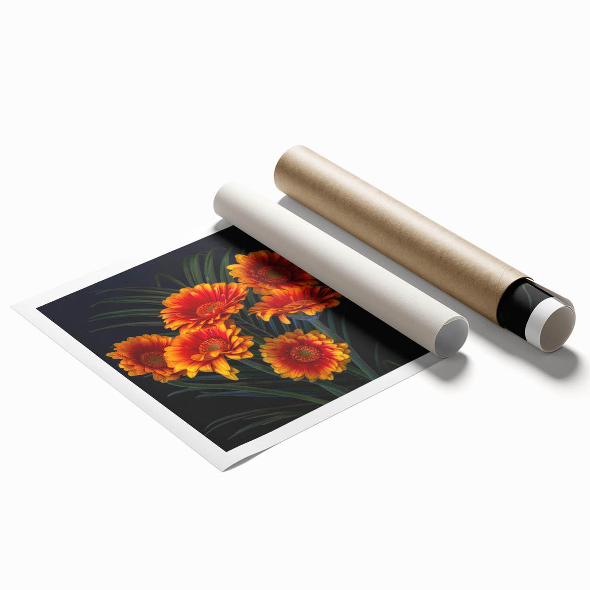 Brightly colored botanical daisy wall art print showcasing vibrant flowers on a textured background, ideal for home decor or gifting.