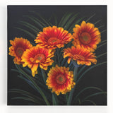 Stretched canvas wall art showcasing a vibrant botanical daisy design on a neutral background, perfect for enhancing modern home decor with a floral touch.