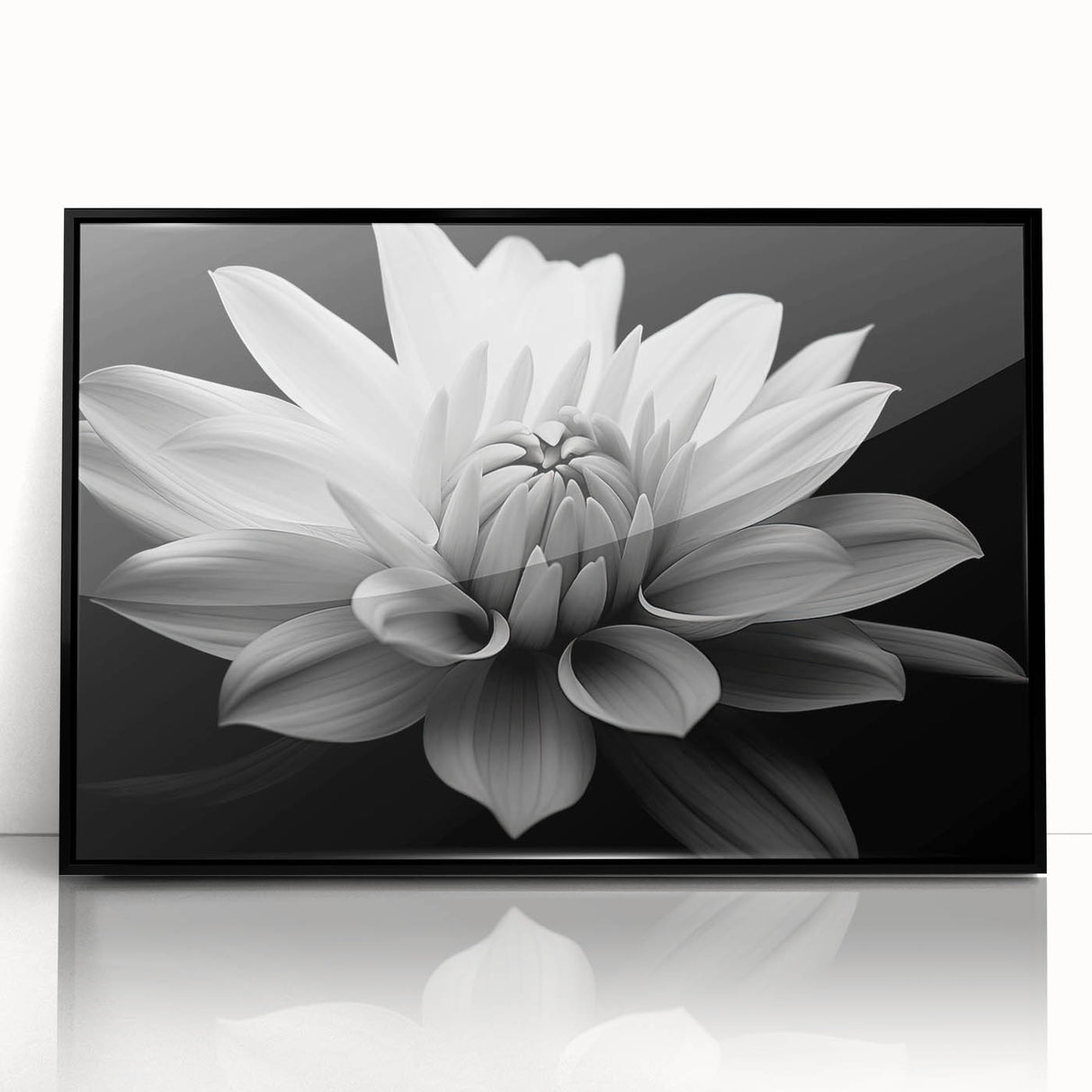 Framed wall art showcasing a botanical daisy design in vibrant colors, featuring a sleek black frame and acrylic glass, perfect for enhancing home decor.