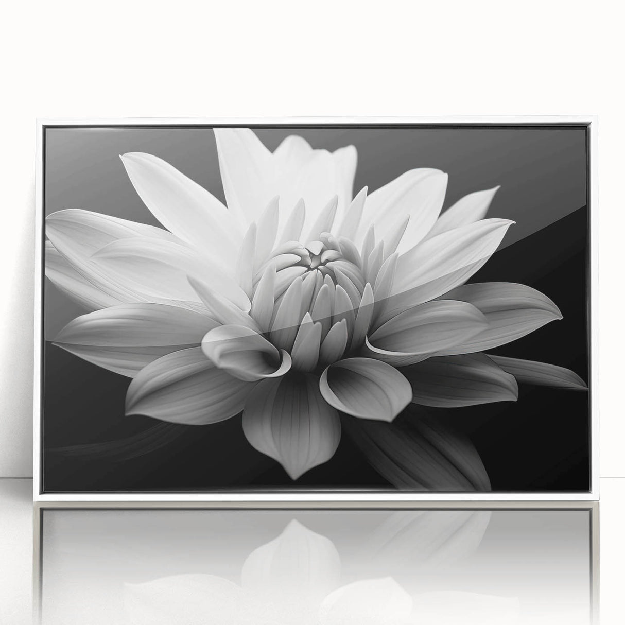 Framed acrylic wall art featuring a botanical daisy design in a white frame, showcasing vibrant floral details and a contemporary aesthetic, perfect for home decor.
