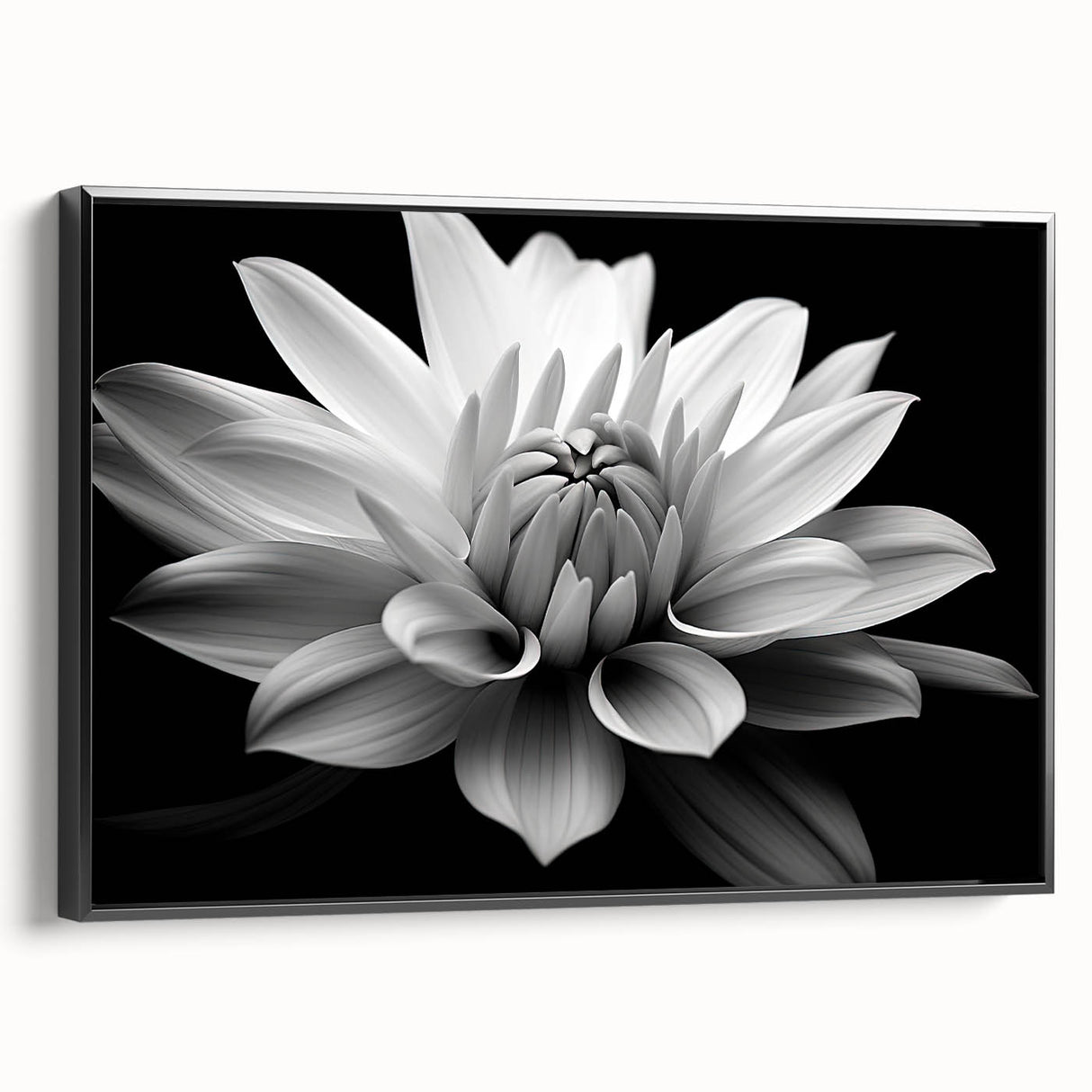 Framed botanical wall art showcasing a daisy design on a canvas with a black frame, emphasizing vibrant colors and intricate floral details, perfect for home decor.